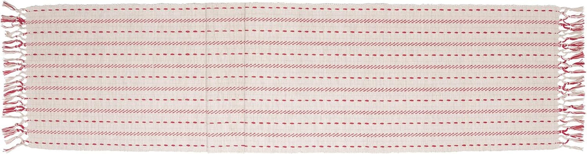 Cotton Table Runner Dining Room Tabletop Decorations for Home and Tablescapes, 72" x 13", Red & Cream Saddle Stitch
