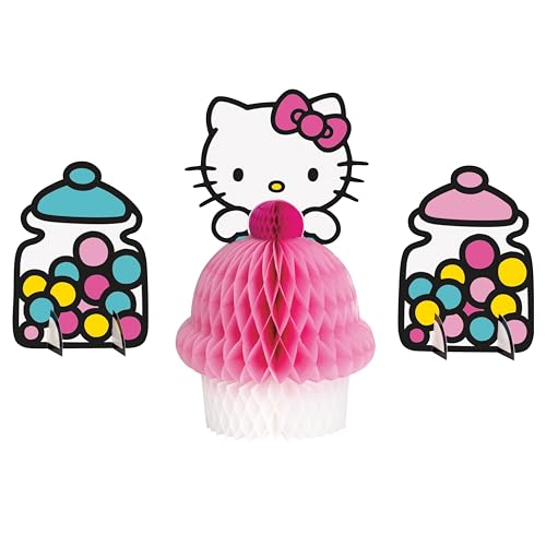 Unique Hello Kitty Paperboard and Honeycomb Centerpieces, 3 Count, Party and Events Supplies