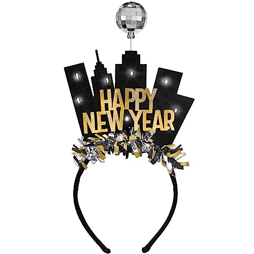 New Year Light up Headband - Pack of 1, 11.5" X 6.2", Black, Silver, Gold