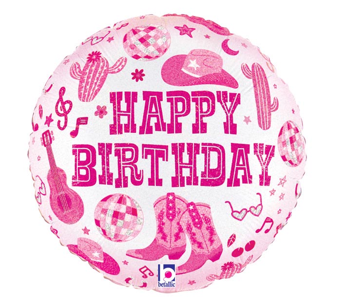 375 18" PKG DISCO COWGIRL BIRTHDAY GLITTER