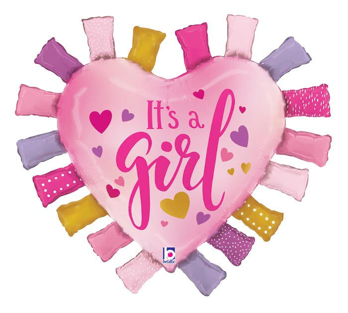 966 33"PKG BBY IT'S A GIRL TAGGIE HEART SHAPE