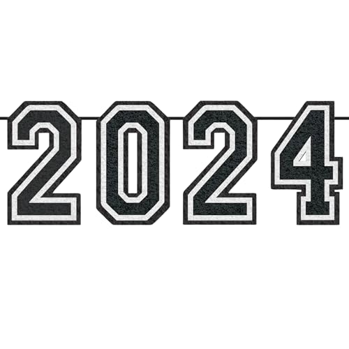 Bold White "2024" Oversized Felt Banner, Black and White