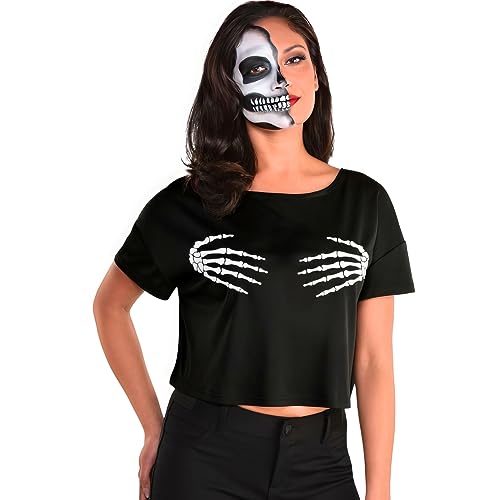 Cropped Top T-Shirt with Bone Hands
