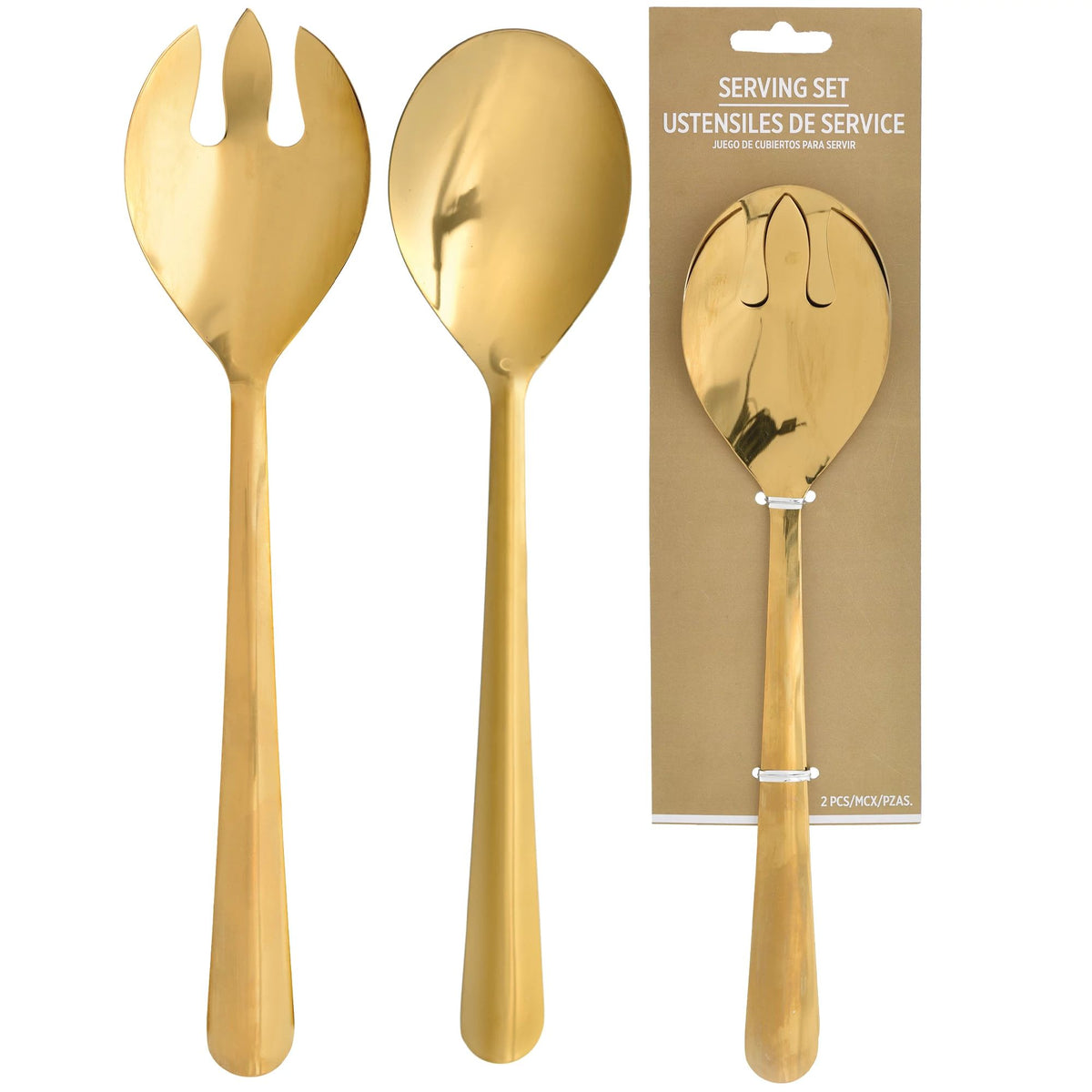 Serving Spoon &amp; Fork Stainless Steel - Gold