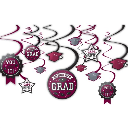 Congrats Grad" Swirl Hanging Decorations - Maroon