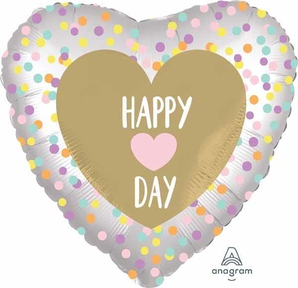 18" Happy Heart Day Satin Mylar Balloon