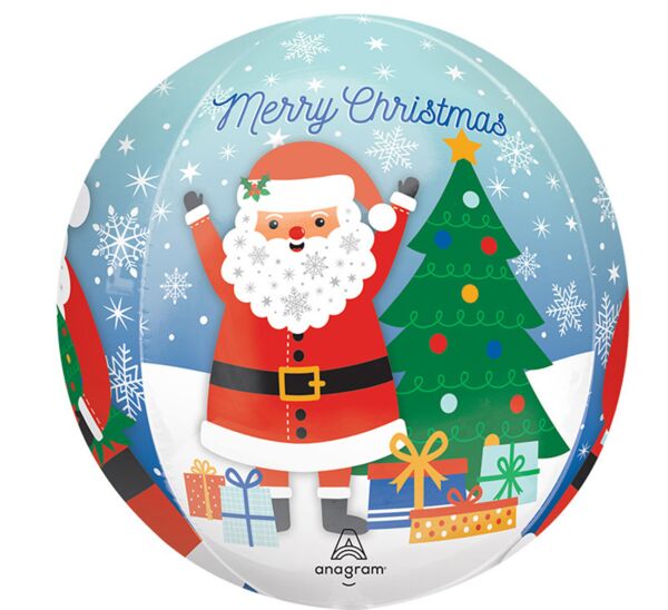 16" Snowy Christmas Santa Orbz Balloon