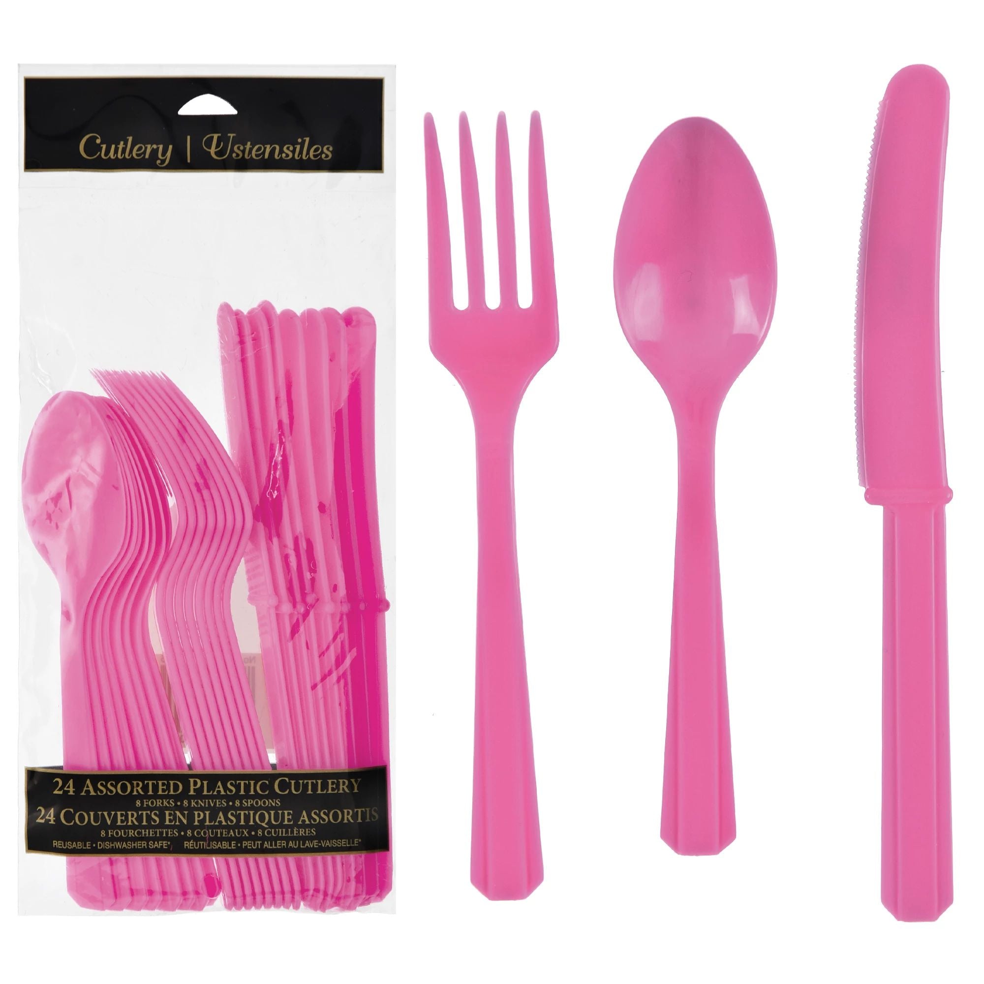 Value Reusable Assorted Cutlery, Low Ct. - Bright Pink