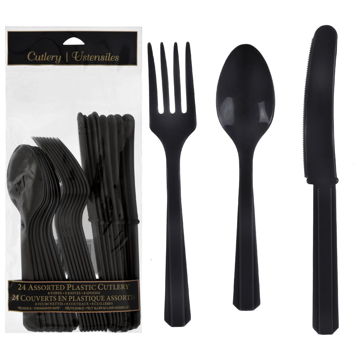 Value Reusable Assorted Cutlery, Low Ct. - Jet Black