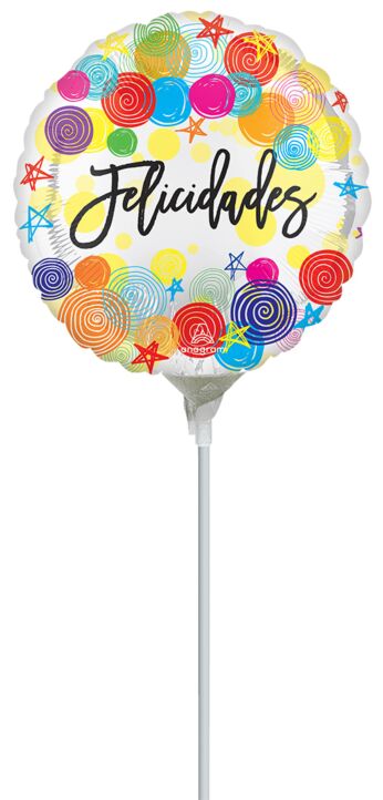 Air-Filled 9" "Felicidades" Stick Balloon