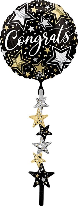 67" Congrats Black Silver Gold Foil Balloon