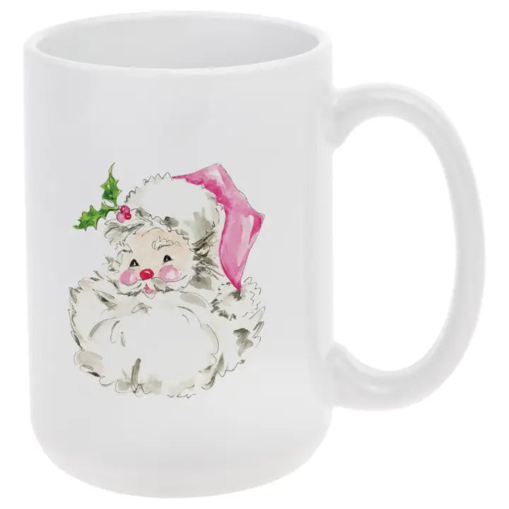14 oz Pink Santa Ceramic Mug Christmas Rosanne Beck