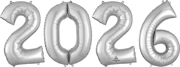 34" 2-0-2-6 Number Bunch Silver 34" Foil Balloons