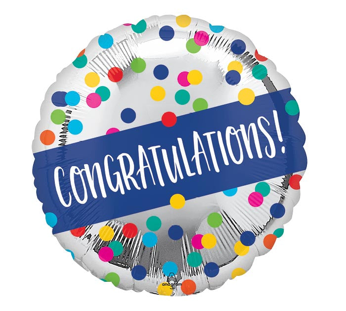 17" Congratulations Silver Dot Foil Balloon