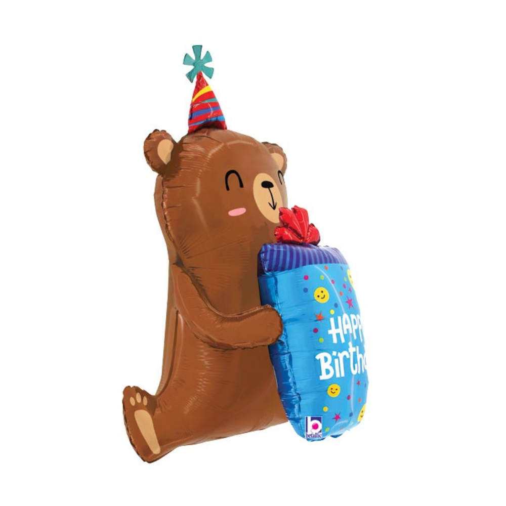 34"PKG HBD SMILEY GIFT BEAR SITTING SHAP