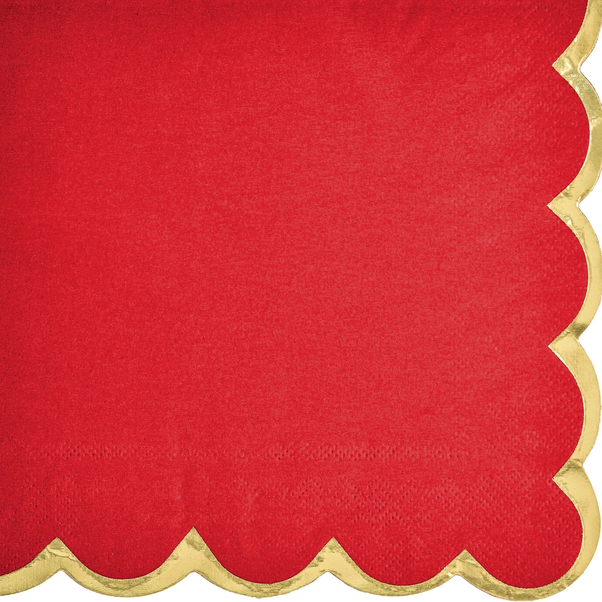 Beverage Napkin Scalloped Edge w/Hot Stamp - Apple Red