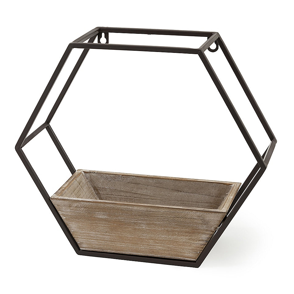 Hexagon Indoor Wall Planter in Black/Natural