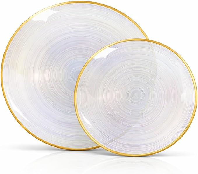 Spiralique 32 Piece Dinnerware Set - Pearl with Gold Rim