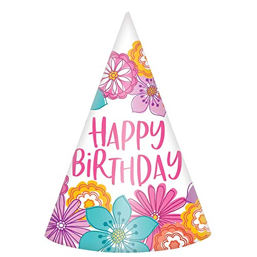 Pretty Petals &quot;Happy Birthday&quot; Cone Hat, - 8 Count -