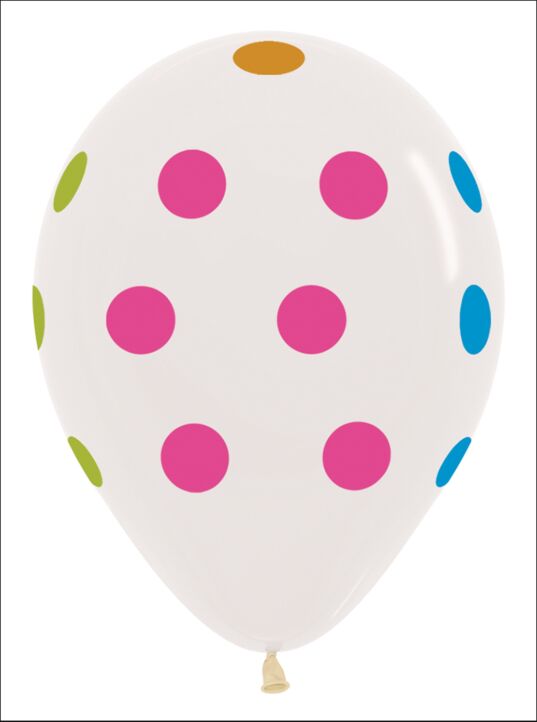 50 Pack: 11" Multi Color Polk Dot Latex Clear