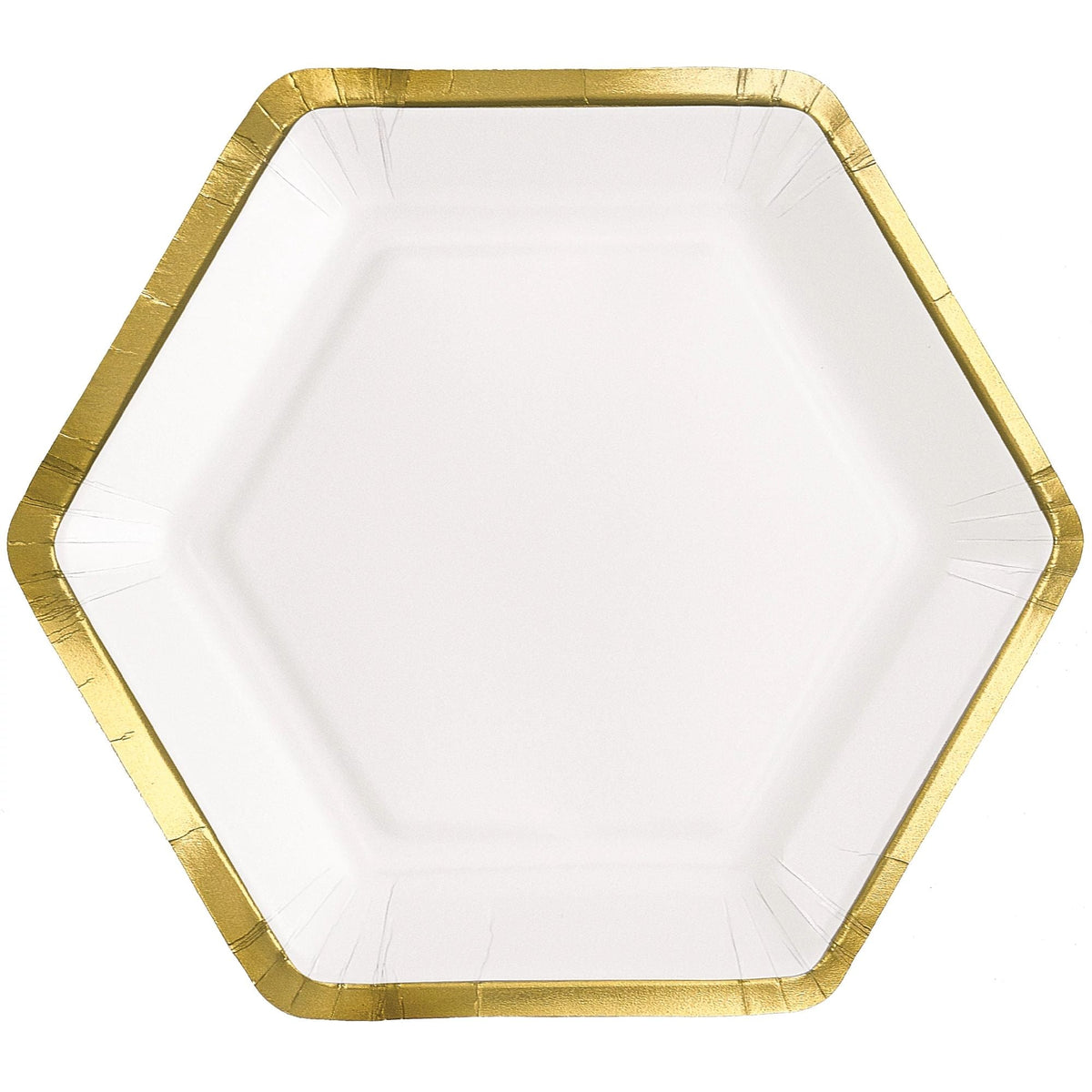 7&quot; Hex Metallic Paper Plate - White