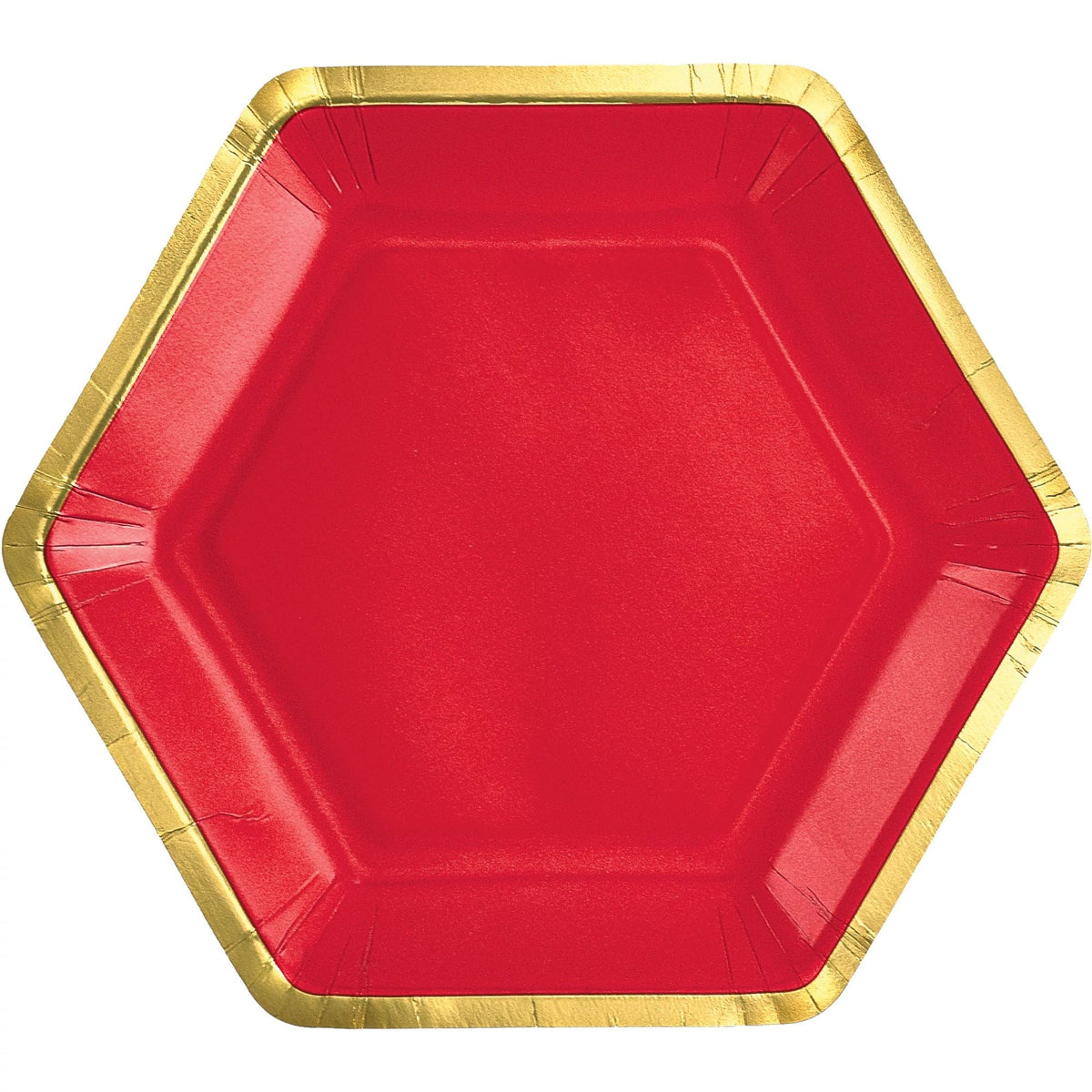 7&quot; Hex Metallic Paper Plate - Apple Red