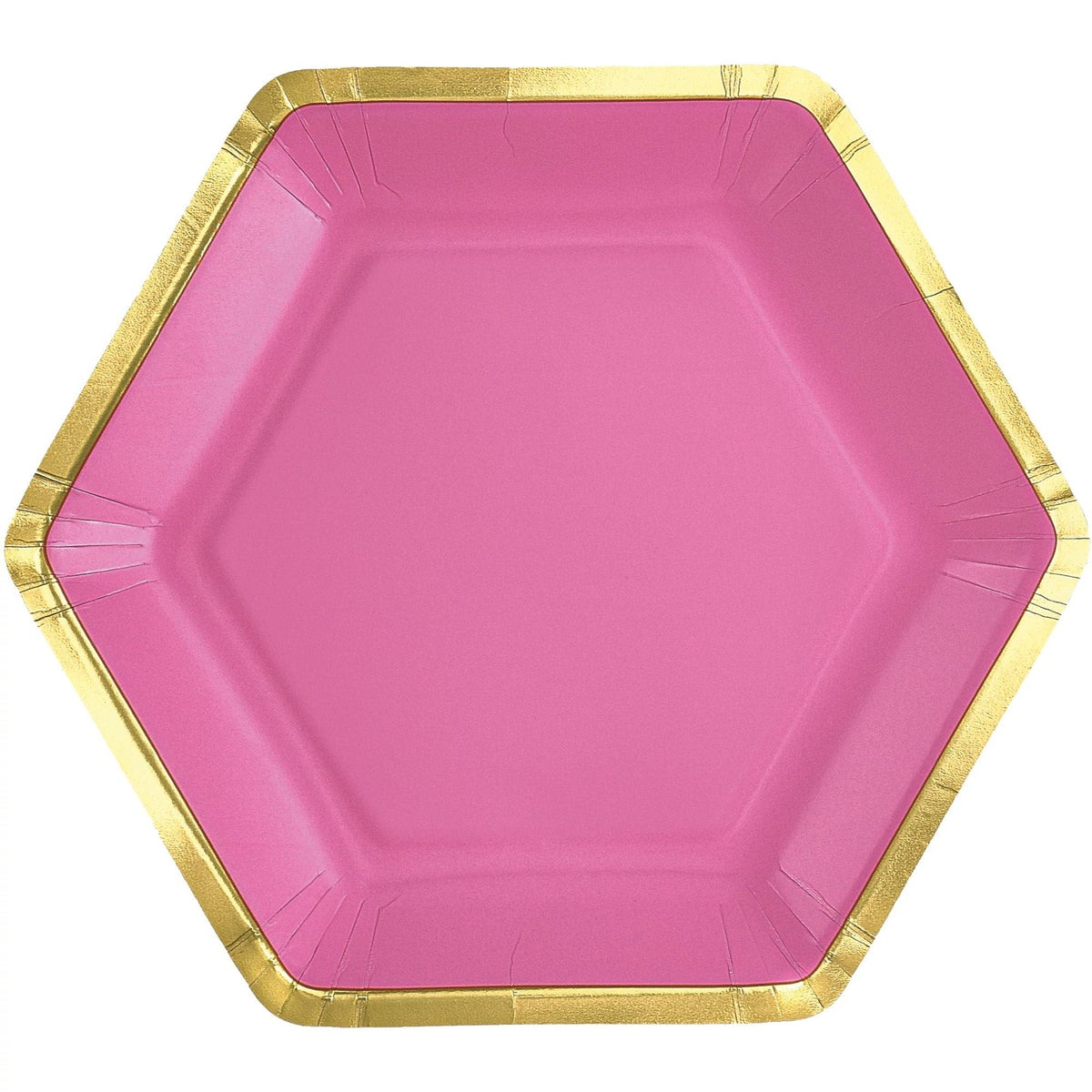 9&quot; Hex Metallic Paper Plate - Bright Pink