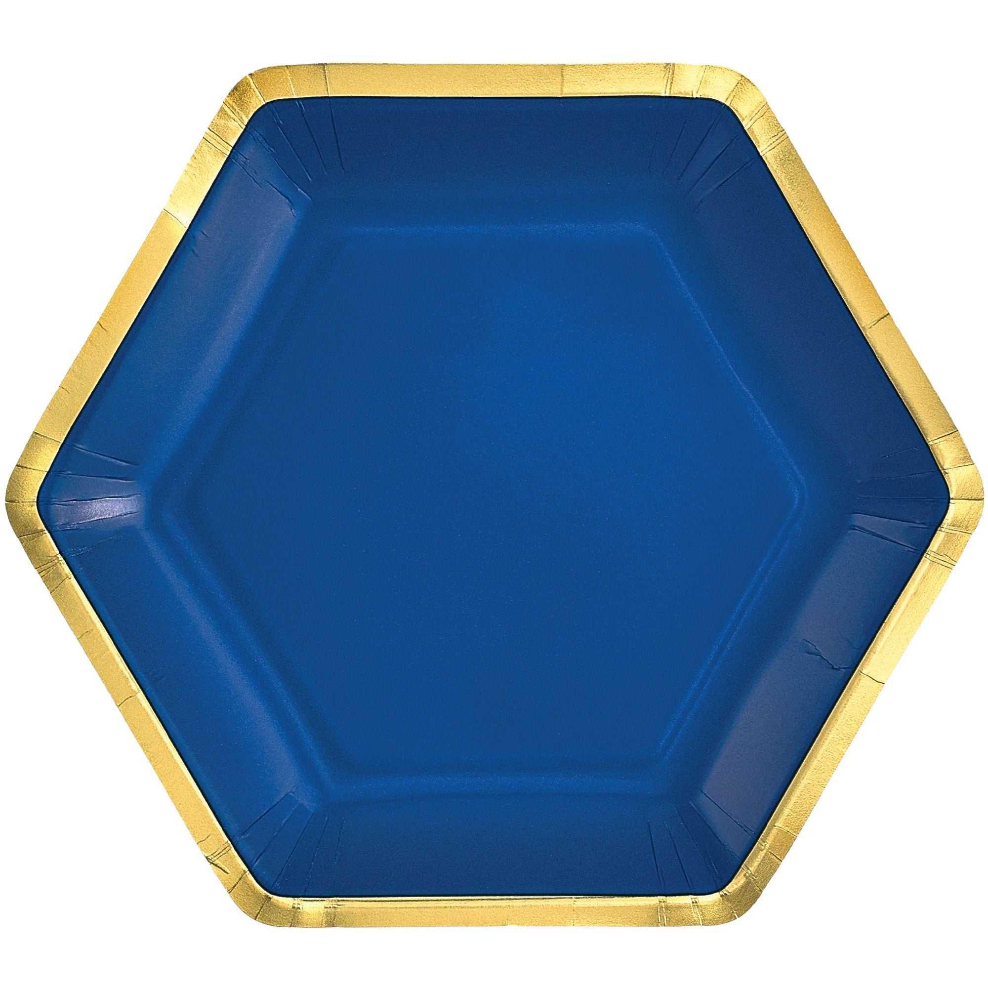 9" Hex Metallic Paper Plate - Bright Royal Blue