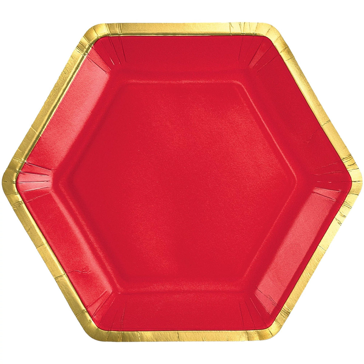 9&quot; Hex Metallic Paper Plate - Apple Red