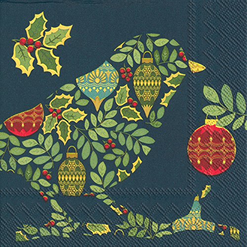 Holiday Lunch Napkins, Festive Bird - Blue