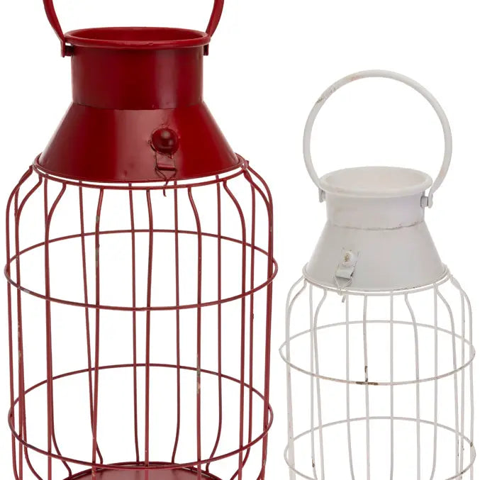 Red & White Metal Buoy Lanterns Set of 2 Christmas