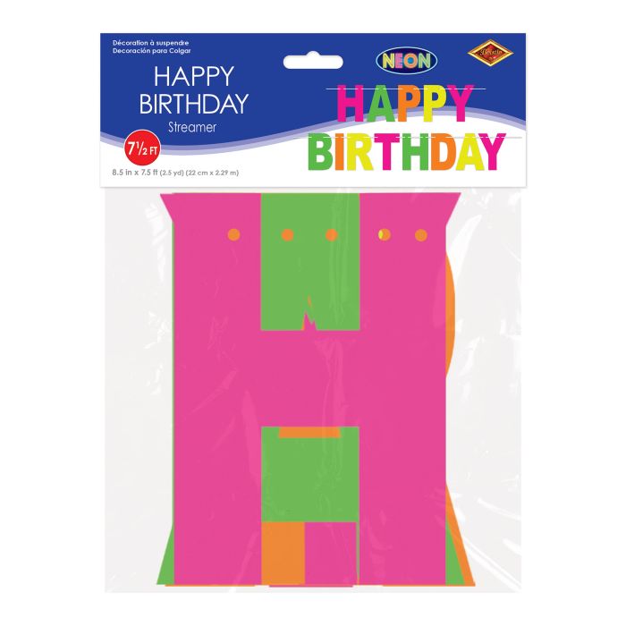 Neon Happy Birthday Streamer