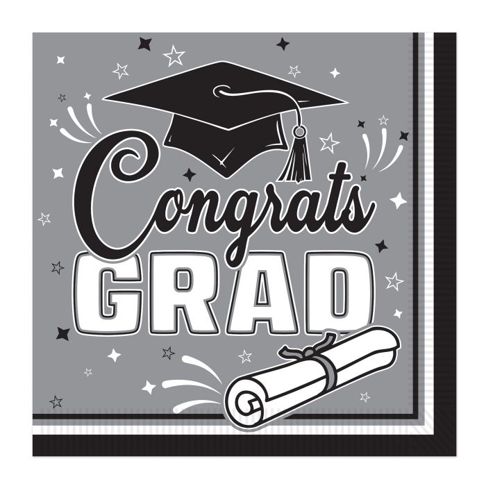 Congrats Grad Luncheon Napkins - Black