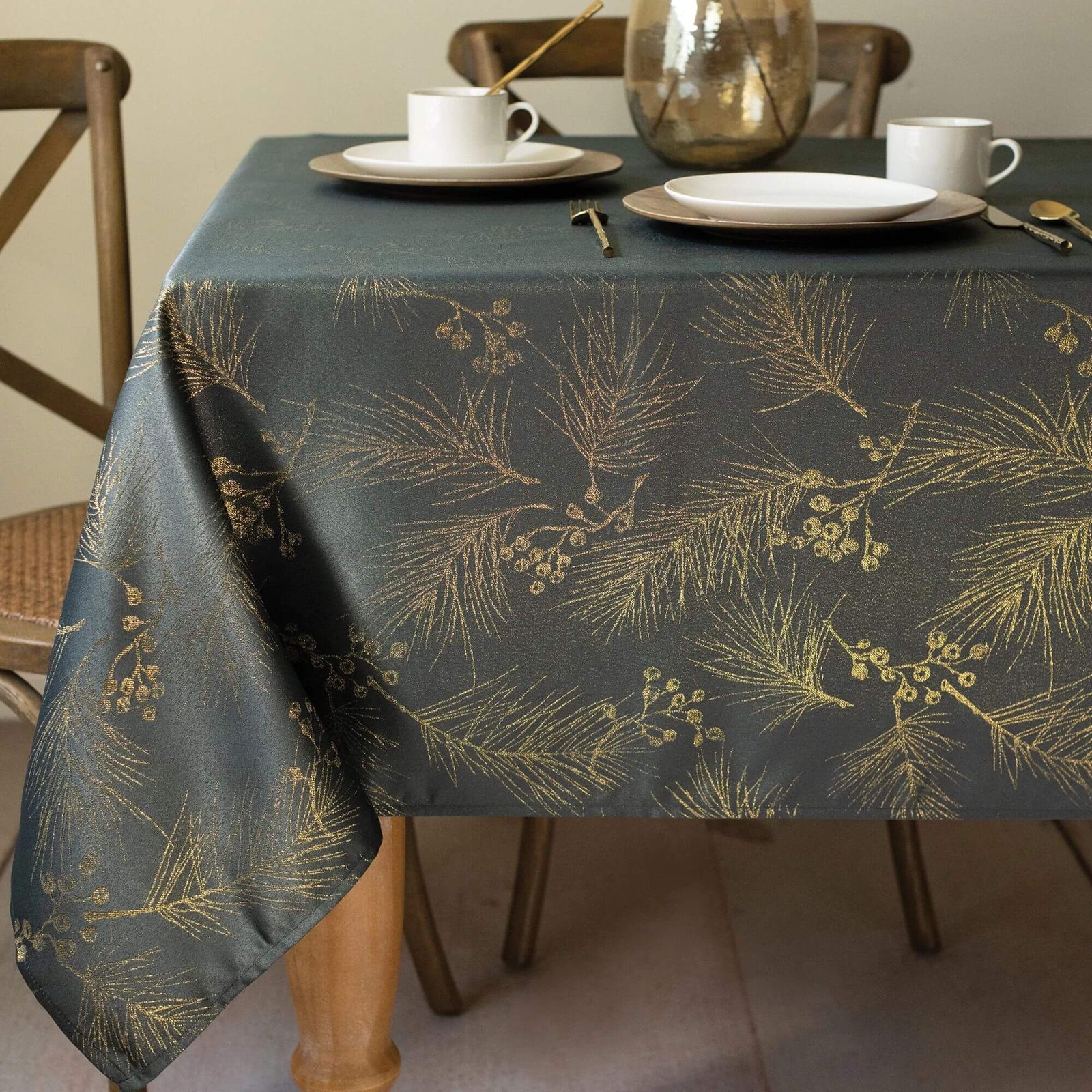 Gold Pine Metallic Fabric Table Cover