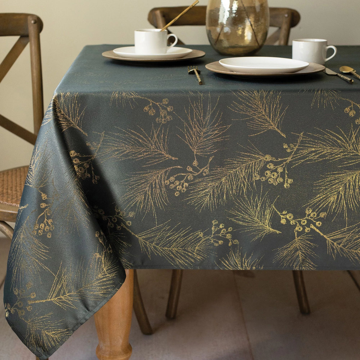 Gold Pine Metallic Fabric Table Cover, 60&quot; x 104&quot;