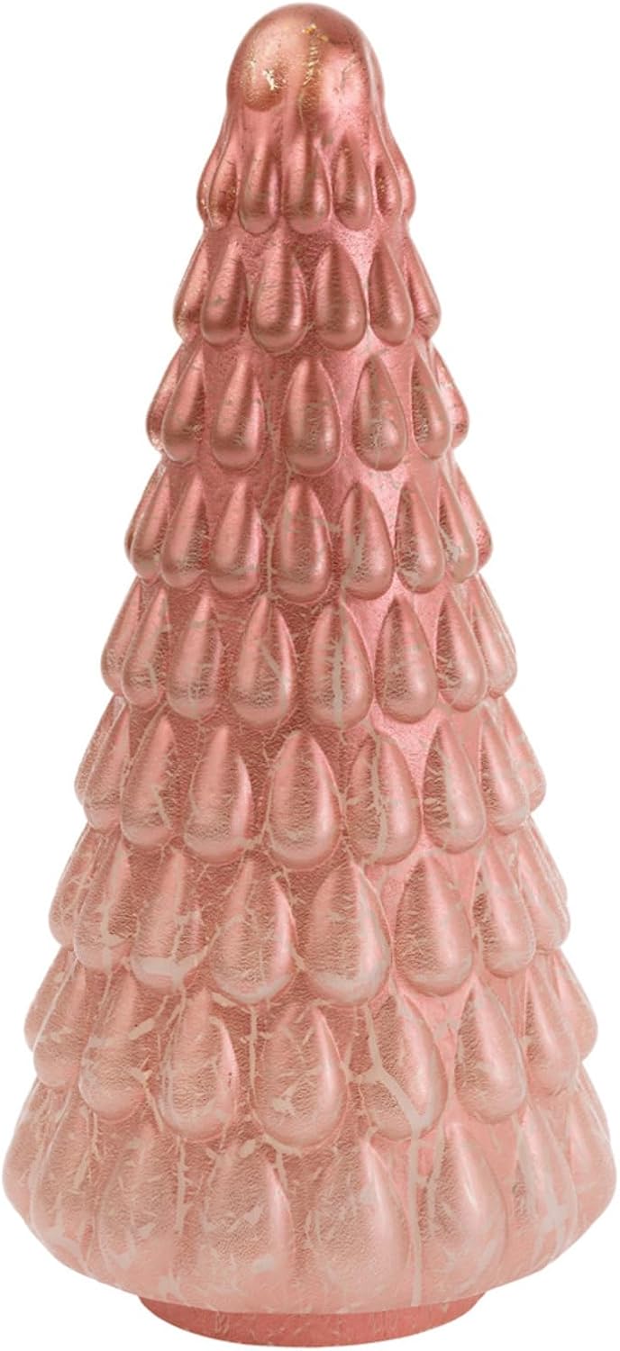 Glass Christmas Tree for Tabletop Mantel Shelf Winter Holiday Decorations for Home, Large, Cool Coral