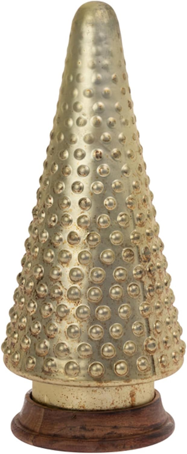 Glass Christmas Tree for Tabletop Mantel Shelf Winter Holiday Decorations for Home, Small, Nobby Burnished Gold