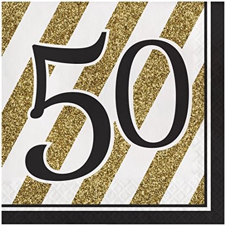 Creative Converting Black and Gold 50" Paper Luncheon Napkins, 13inch, 50th Birthday