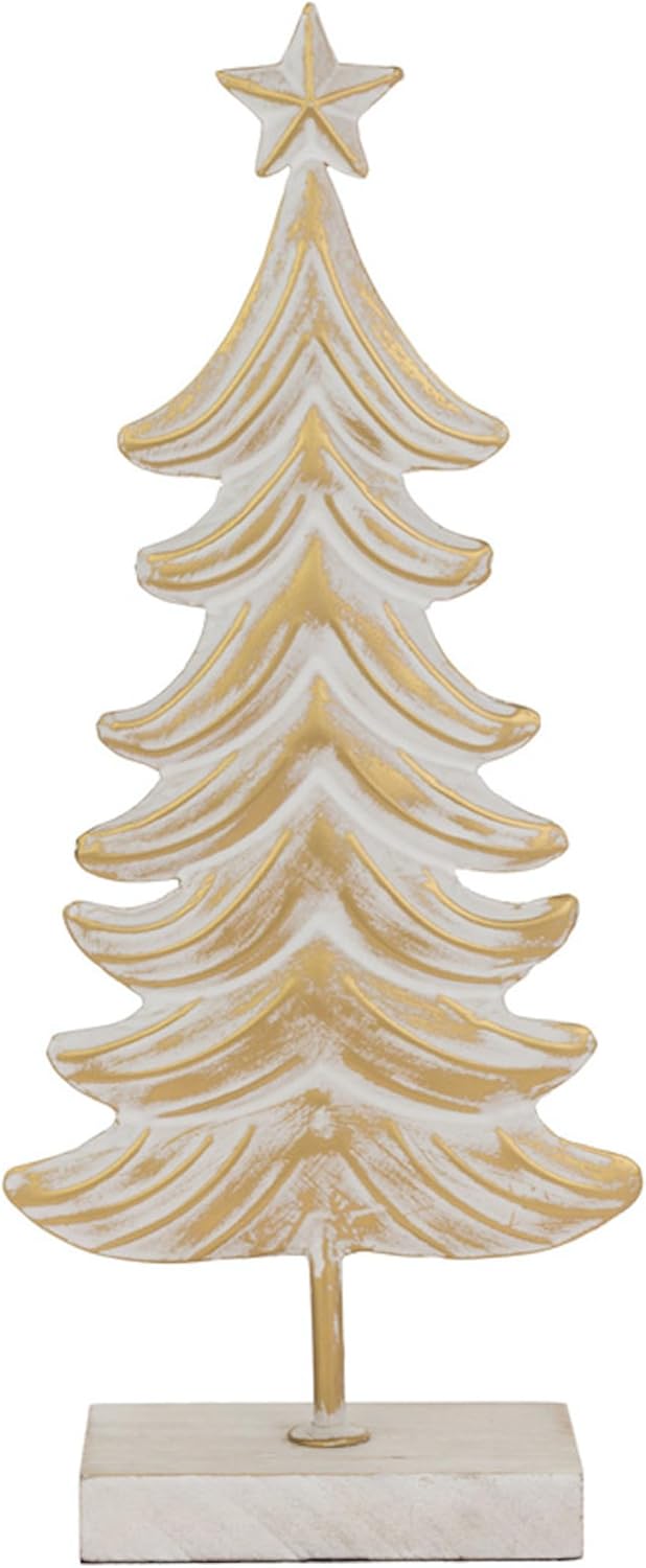 Christmas Tree for Tabletop Mantel Shelf Winter Holiday Decorations for Home, Medium, Metal White & Burnished Gold Tree