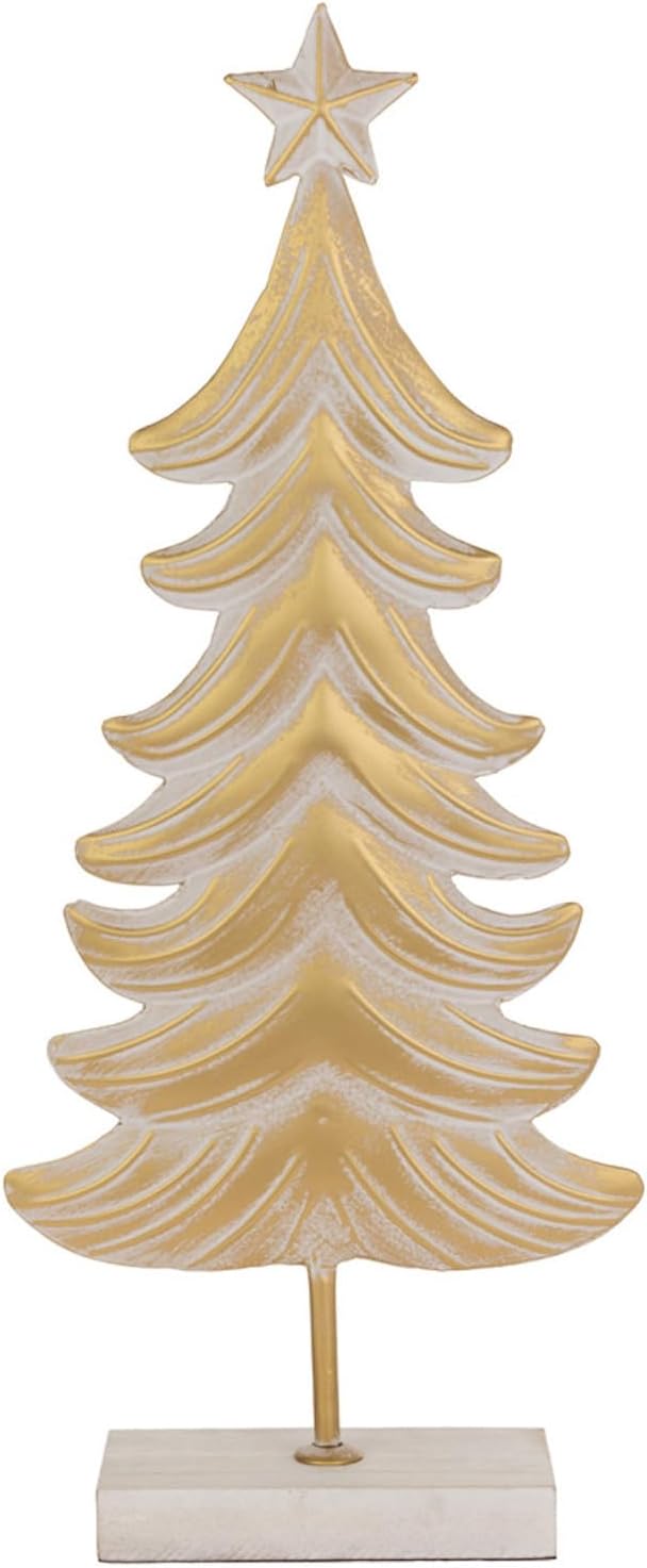 Christmas Tree for Tabletop Mantel Shelf Winter Holiday Decorations for Home, Large, Metal White & Burnished Gold Tree