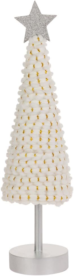 Cone Christmas Tree for Tabletop Mantel Shelf Winter Holiday Decorations for Home, Large, White & Gold Tree with Star