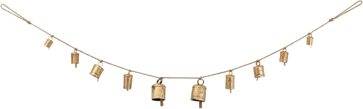 Bell Garland Holiday Decorations, 48", Gold Bells & Jute