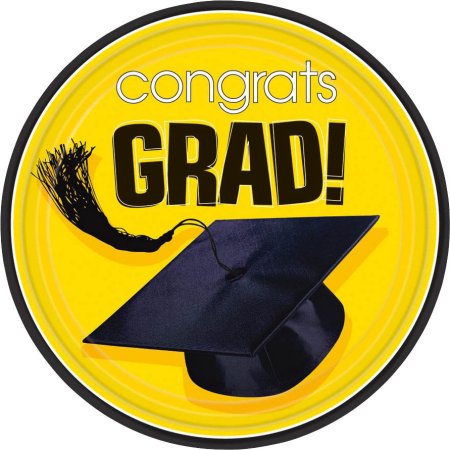Congrats Grad Yellow 7" Cake Plates 18ct