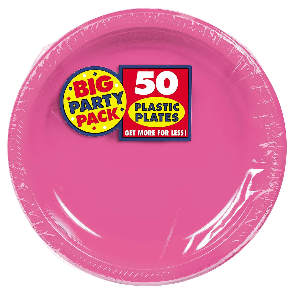 Big Party Pack Bright Pink Plastic Dinner Plates 50ct