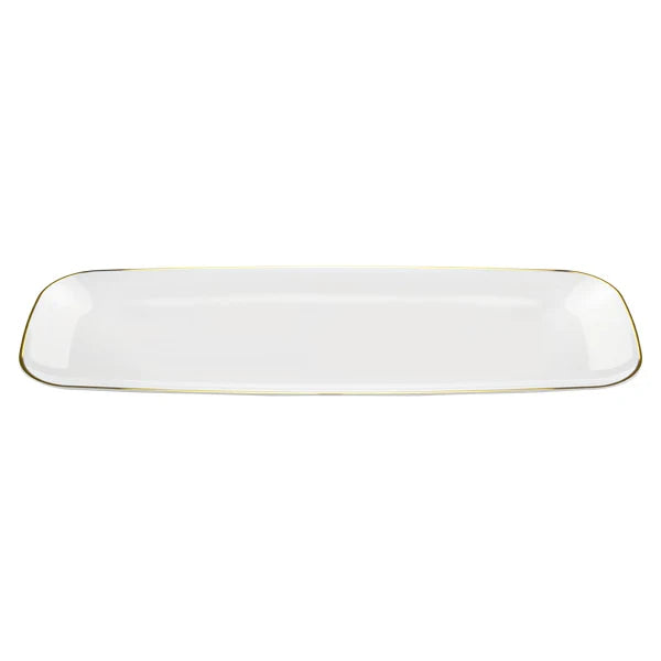 Contemporary Premium Plastic Rectangle Trays - Pearl with Gold Trim