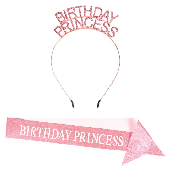 Birthday Princess Headband and Glittered Sash Set