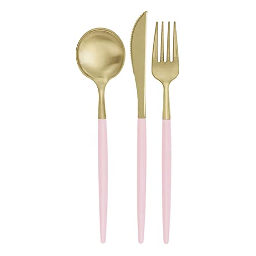 Plastic Cutlery Set, Light Pink & Gold, 12 Count