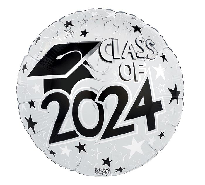 17" CLASS OF 2024 WHITE FOIL BALLOON