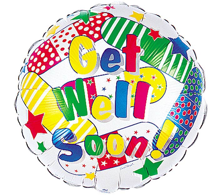 4" INFLATED GET WELL SOON STICK BALLOON