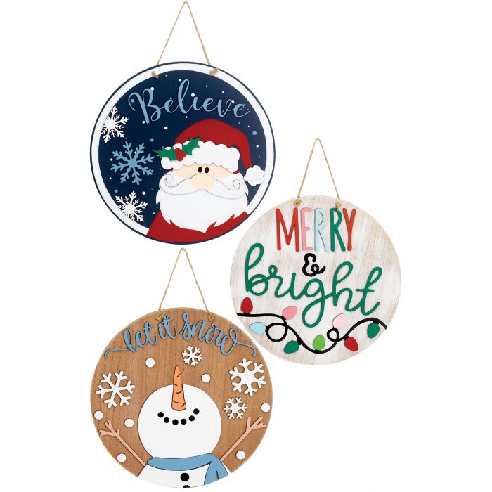 12" Christmas Greeting Wood Sign Assortment